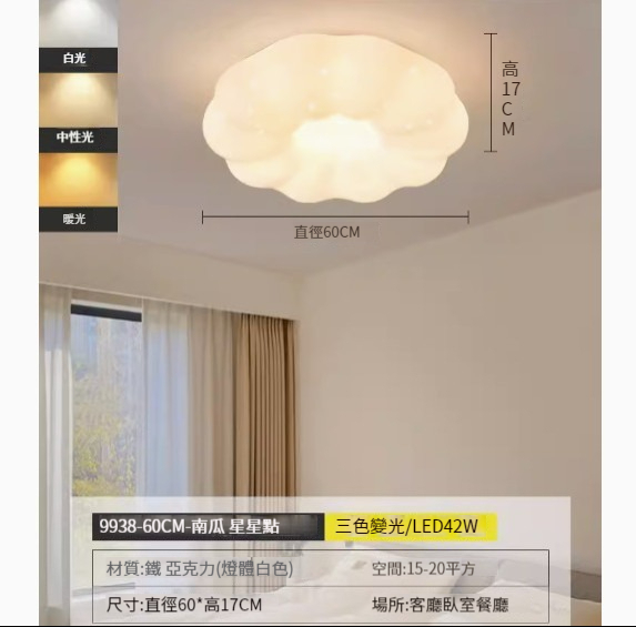 Popular simple ceiling lamp [white (60CM) three-color dimming 42W (9938)]