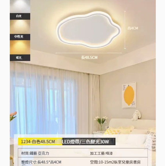 Popular simple ceiling lamp [white 48.5CM-three-color dimming-30W]