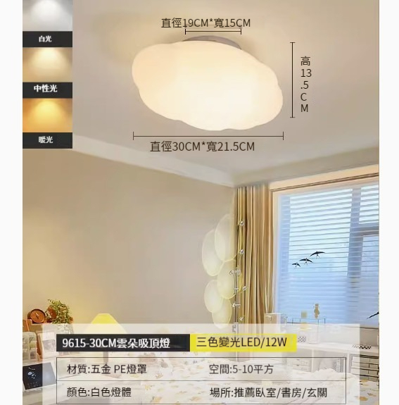 Popular simple ceiling lamp [white (30CM) three-color dimming 12W (9615)]