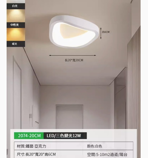Popular simple ceiling lamp [2074-20cm white-three-color dimming]
