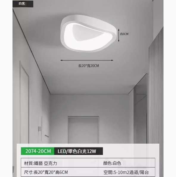 Popular simple ceiling lamp [2074-20cm white-monochrome white light]
