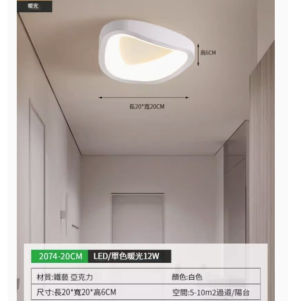 Popular simple ceiling lamp [2074-20cm white-monochrome warm light]