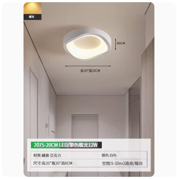 Popular simple ceiling lamp [2075-20cm white-monochrome warm light]