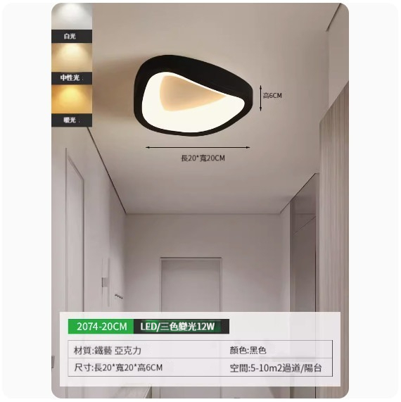 Popular simple ceiling lamp [2074-20cm black-three-color dimming]