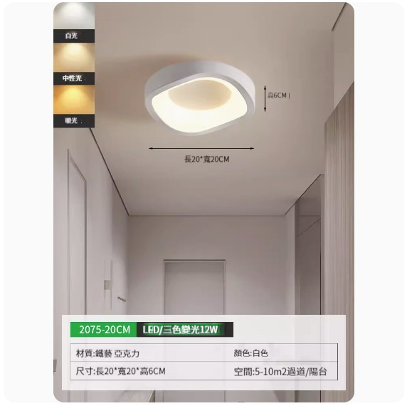 Popular simple ceiling lamp [2075-20cm white-three-color dimming]