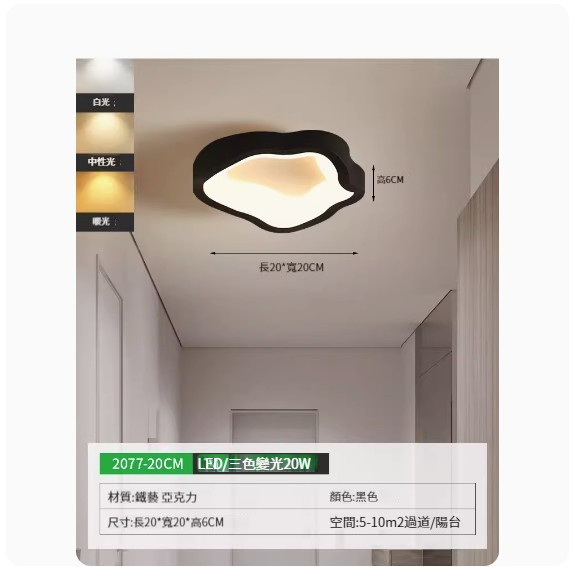 Popular simple ceiling lamp [2077-20cm black-three-color dimming]