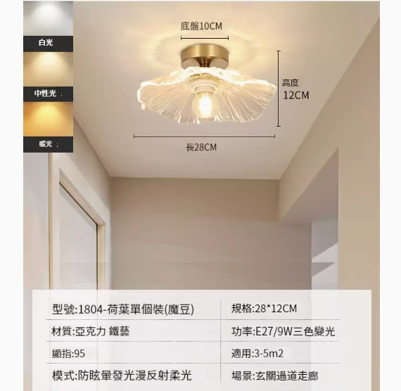 Popular simple ceiling lamp [Lotus Leaf-Three Color Changing Light-9W Magic Bean]