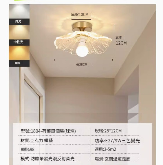 Popular simple ceiling lamp [Lotus leaf-three-color dimming-9W bulb]