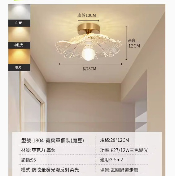 Popular simple ceiling lamp [Lotus leaf-three-color dimming-12W magic beans]