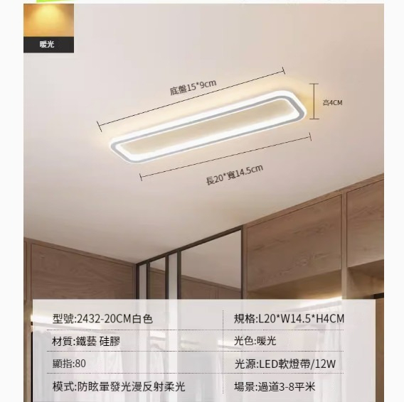 Popular simple ceiling lamp [2432-white-20cm-12W-warm light]