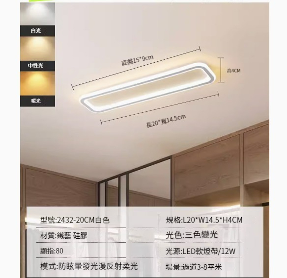 Popular simple ceiling lamp [2432-white-20cm-12W-three-color dimming]