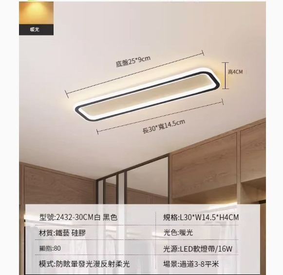 Popular simple ceiling lamp [2432-black-30cm-16W-warm light]