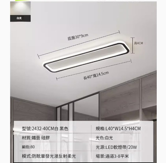 Popular simple ceiling lamp [2432-black 40cm-20W-white light]
