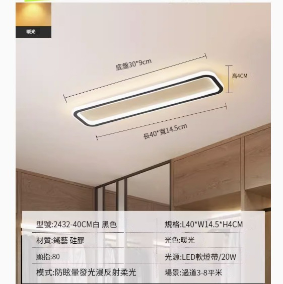 Popular simple ceiling lamp [2432-black 40cm-20W-warm light]