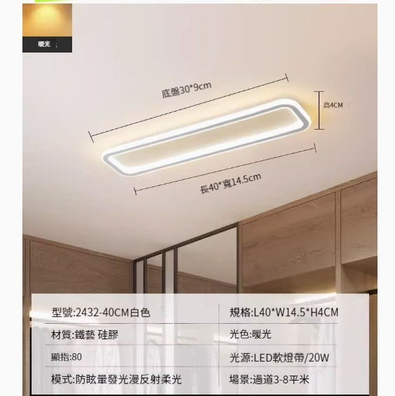 Popular simple ceiling lamp [2432-white 40cm-20W-warm light]