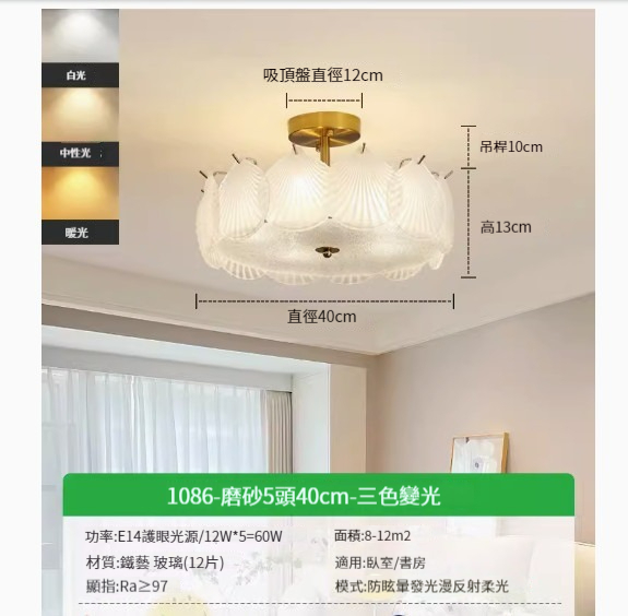 Hot style simple ceiling lamp [shell frosted 40cm-three colors 60W]