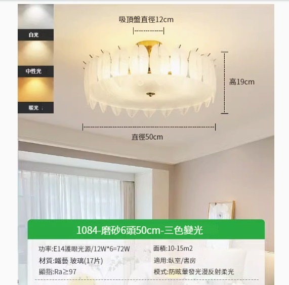 Popular simple ceiling lamp [feather frosted 50cm-three colors 72W]