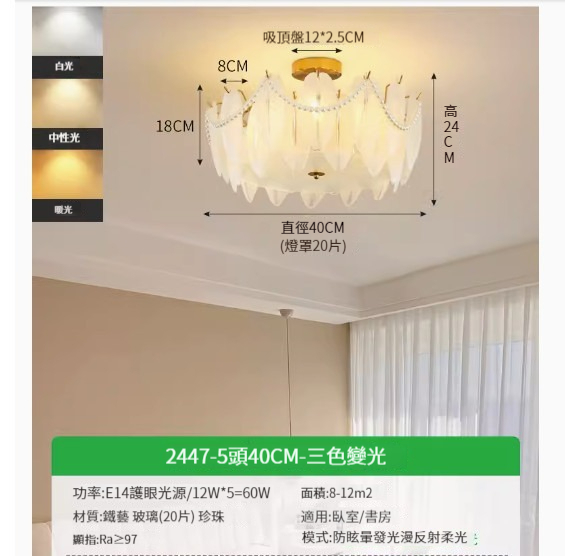 Popular simple ceiling lamp [Pearl Feather 40cm-Three Colors 60w]