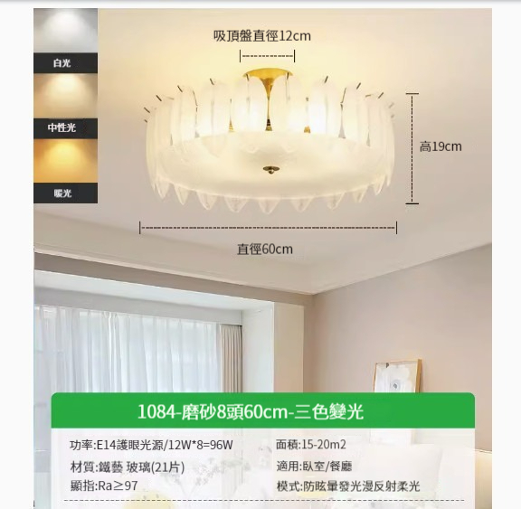 Popular simple ceiling lamp [feather frosted 60cm-three colors 96W]