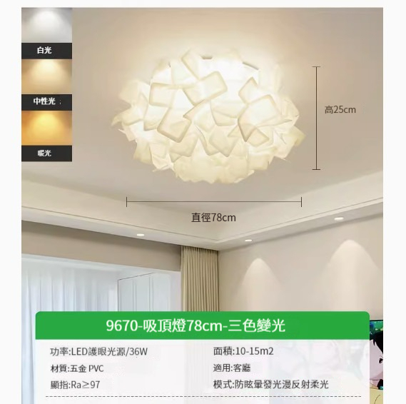 Popular LED ceiling lamp [Highlights] [White-78cm-Three-color dimming-36W]