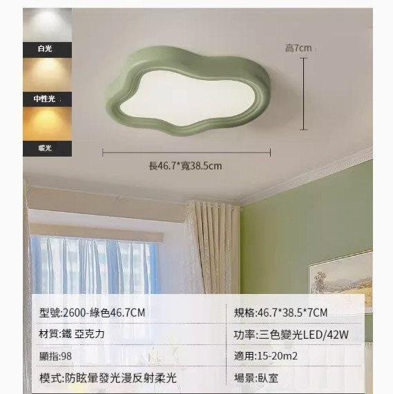 Popular simple ceiling lamp [green 46.7CM-three-color dimming 42W]