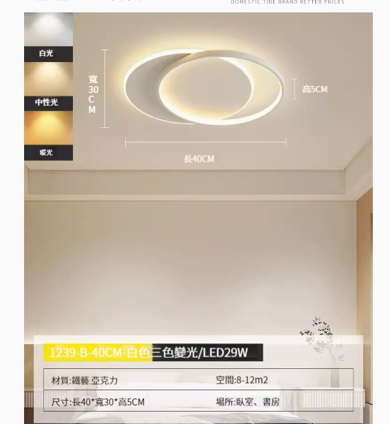 Popular simple ceiling lamp [double ring-40CM-three-color dimming 29W]