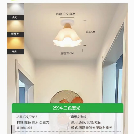Popular simple ceiling lamp [Petals-three-color dimming-9W*2]