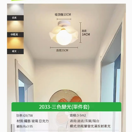 Popular simple ceiling lamp [Flower-three-color dimming-7W]