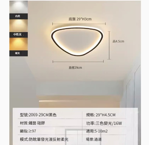 Hot style simple ceiling lamp [black model-diameter 29cm-16W-three-color dimming]