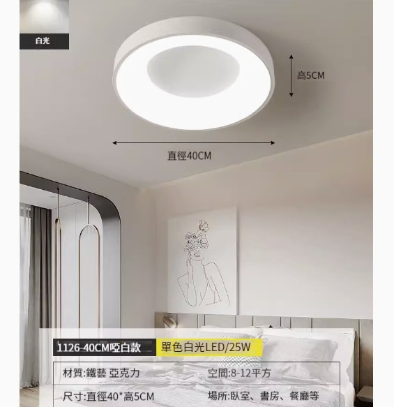 Hot recommended simple ceiling lamp [matte white 40cm-monochrome white light]