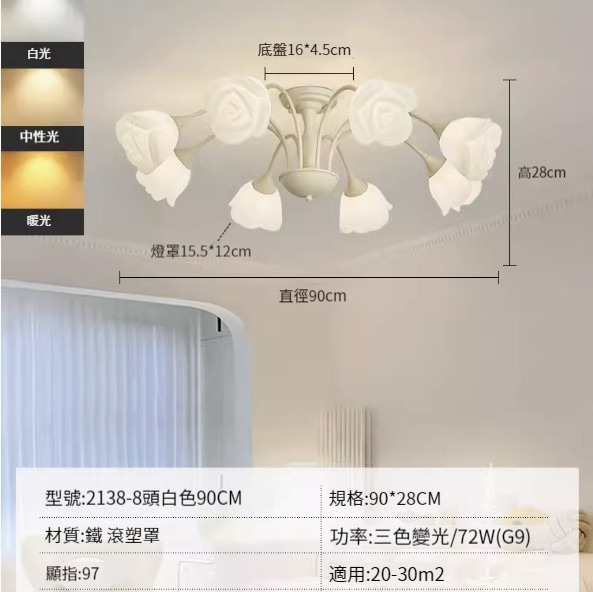 Hot recommended simple ceiling lamp [8 heads-white-90CM-three colors-74W]