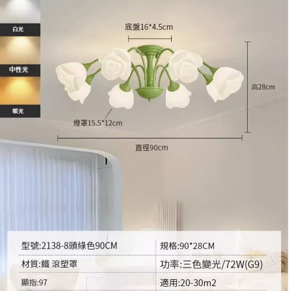 Hot recommended simple ceiling lamp [8 heads-green-90CM-three colors-74W]