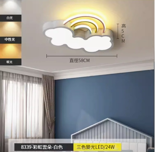 Hot recommended simple ceiling lamp [8339-rainbow white-diameter 58CM three-color light-24W]