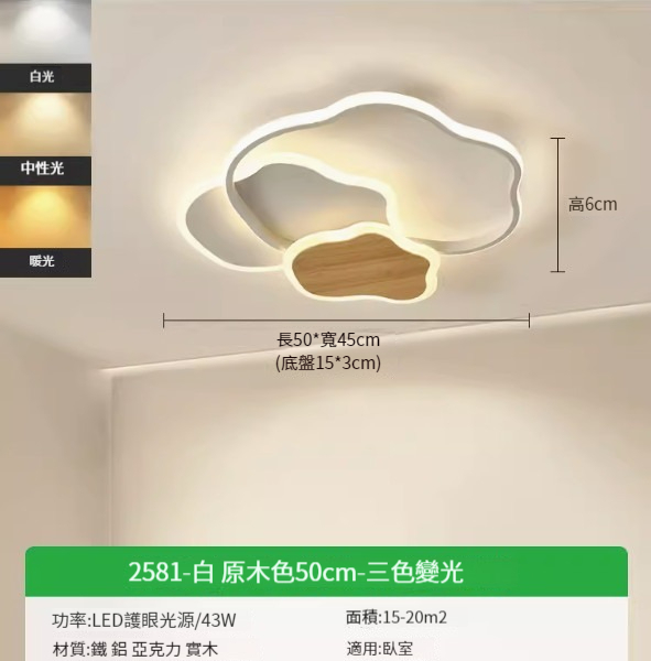 Hot recommended simple ceiling lamp [Cloud Shape-50CM-Three Color Dimming 43W]