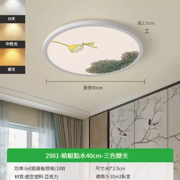 Hot recommended simple ceiling lamp [2981-Dragonfly Spotting Water 40cm-Three-color dimming 18W]