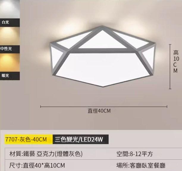 Hot recommended simple ceiling lamp [7707 gray 40cm-LED three colors]