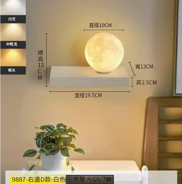 Hot recommended simple wall lamp [9887-Little Moon Right Style-Three Colors Changing Light]