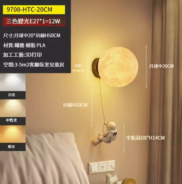 Hot recommended simple wall lamp [Spaceman] three-color dimming-20CM]