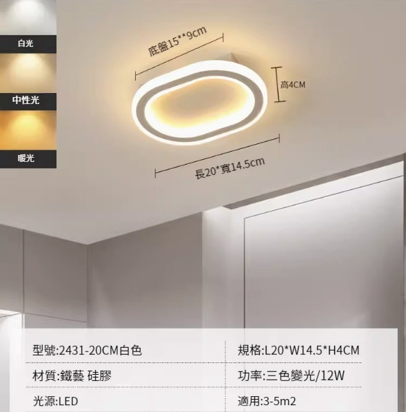 Hot recommended LED ceiling lamp [2431-white 20cm-12W-three-color dimming]