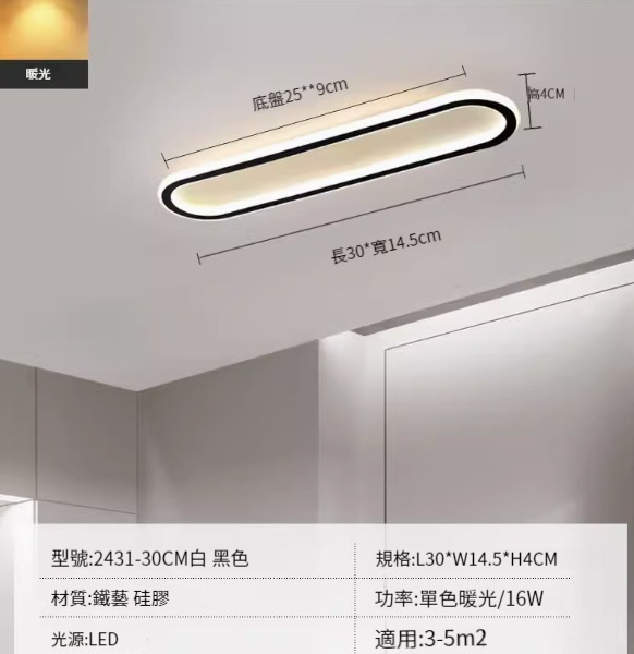 Hot recommended LED ceiling lamp [2431-black 30cm-16W-monochrome warm light]