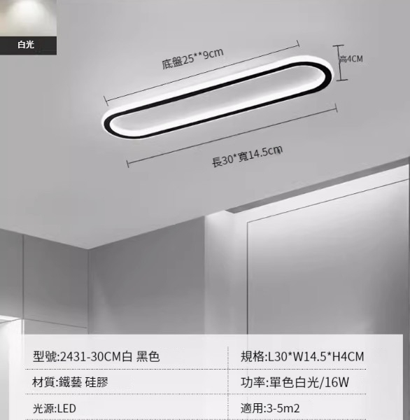 Hot recommended LED ceiling lamp [2431-black 30cm-16W-monochrome white light]
