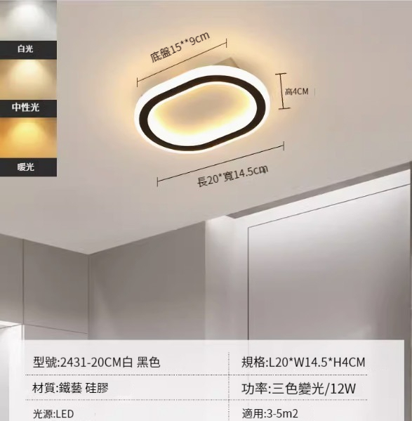 Hot recommended LED ceiling lamp [2431-black 20cm-12W-three-color dimming]