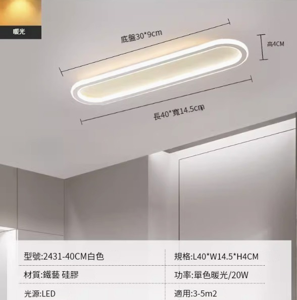 Hot recommended LED ceiling lamp [2431-white 40cm-20W-monochrome warm light]