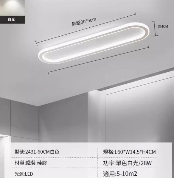 Hot recommended LED ceiling lamp [2431-white 60cm-28W-monochrome white light]