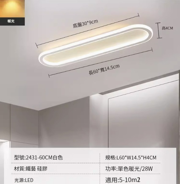 Hot recommended LED ceiling lamp [2431-white 60cm-28W-monochrome warm light]