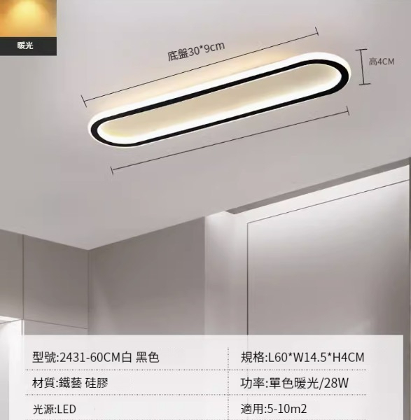 Hot recommended LED ceiling lamp [2431-black 60cm-28W-monochrome warm light]
