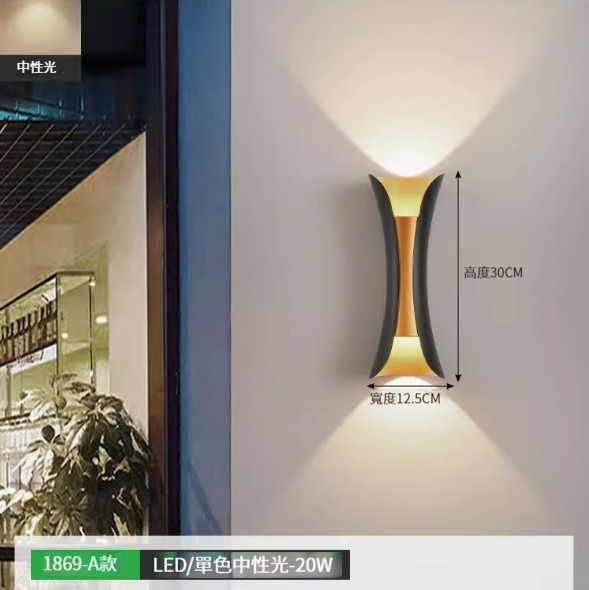 Hot recommended simple wall lamp [1869A-black+gold-neutral light 20W]