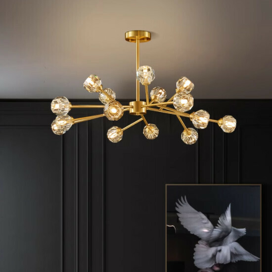 Hot recommended simple indoor living room and bedroom lighting chandelier (full copper copper color 15 heads [100*45CM] warm light)