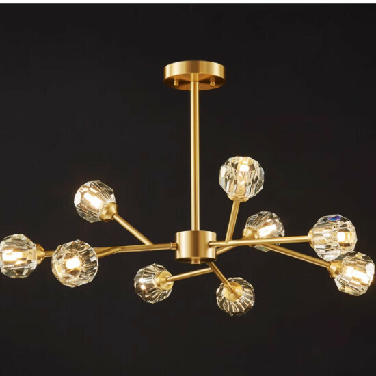 Hot recommended simple indoor living room and bedroom lighting chandelier (full copper color 9 heads [80*45CM] warm light)