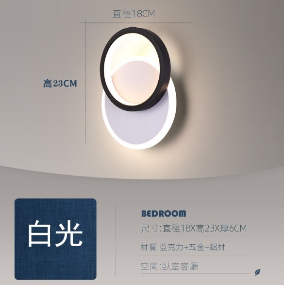 爆款背景牆走廊壁燈（圓型款）（白光）